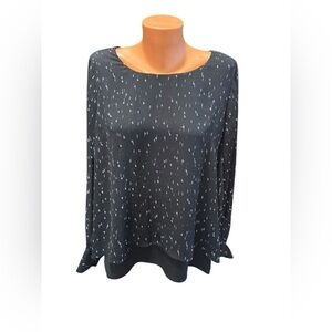 Apt 9 Women's Navy White 3/4  Sleeve Pullover Blouse Tunic Lined Scoop Neck  XL